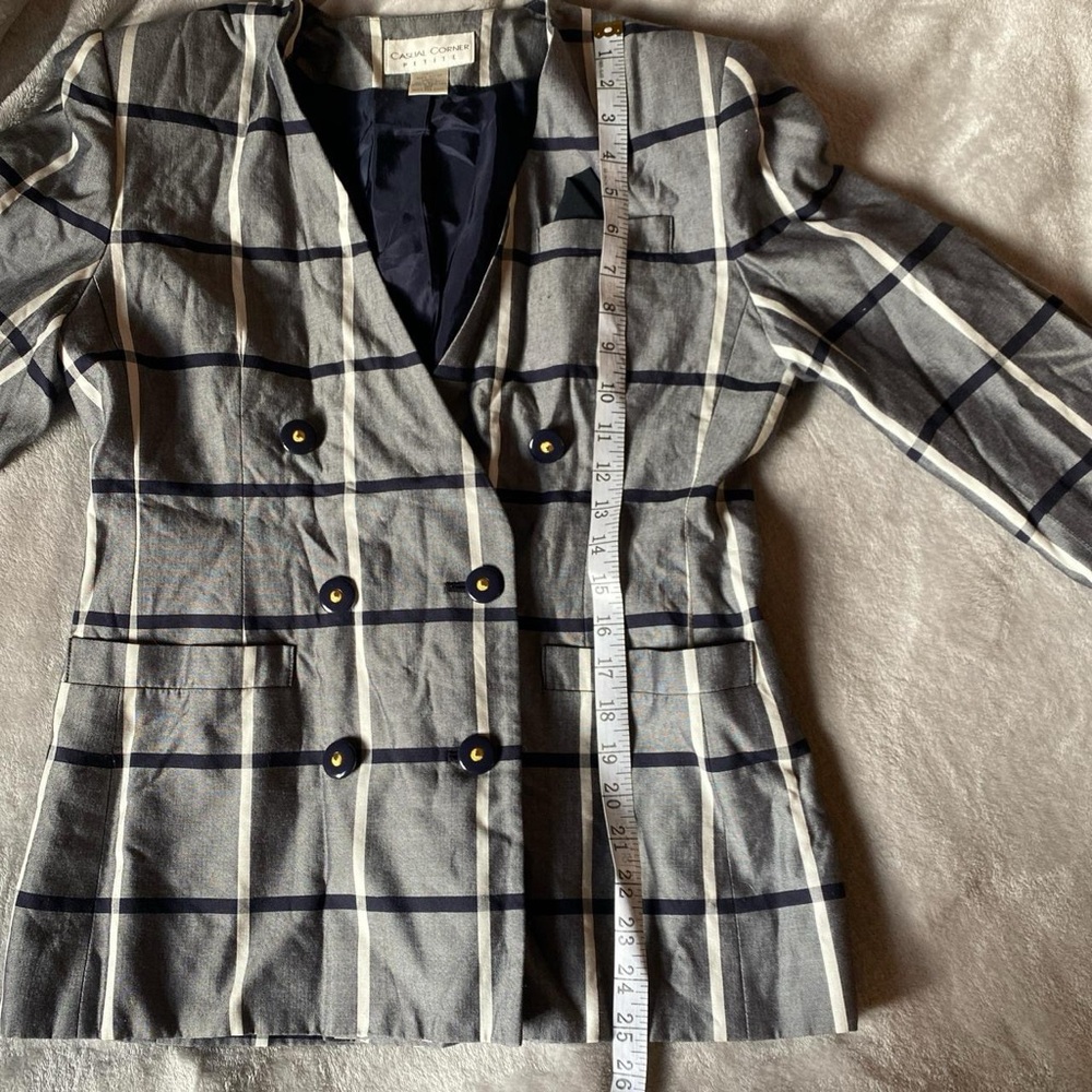 Casual Corner Blue and White Checkered Blazer - Picture 7 of 8